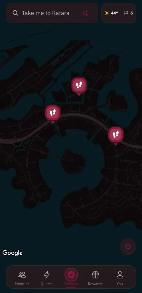qFit Discover screen showing the Qatar map interface