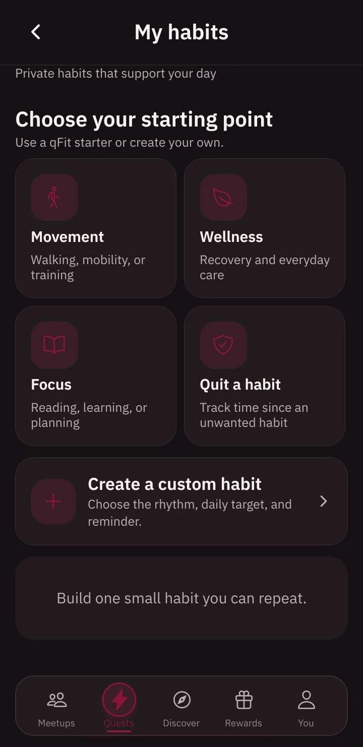 qFit My habits screen